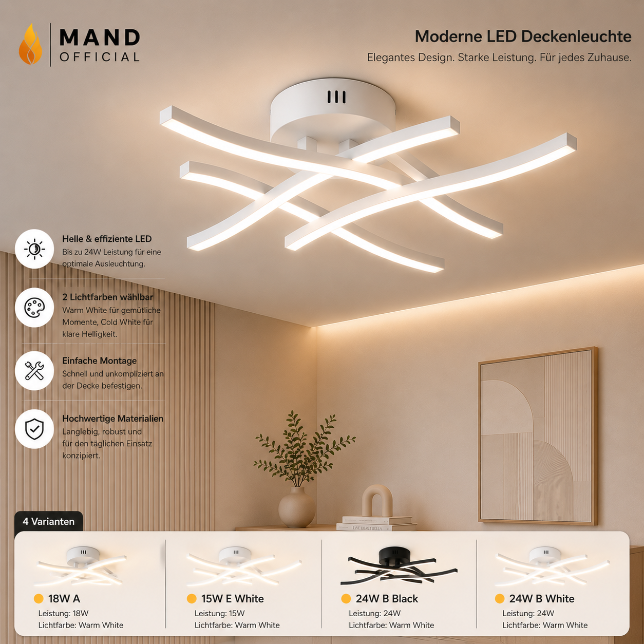 Moderne LED Deckenleuchte – Warmweiß & Kaltweiß