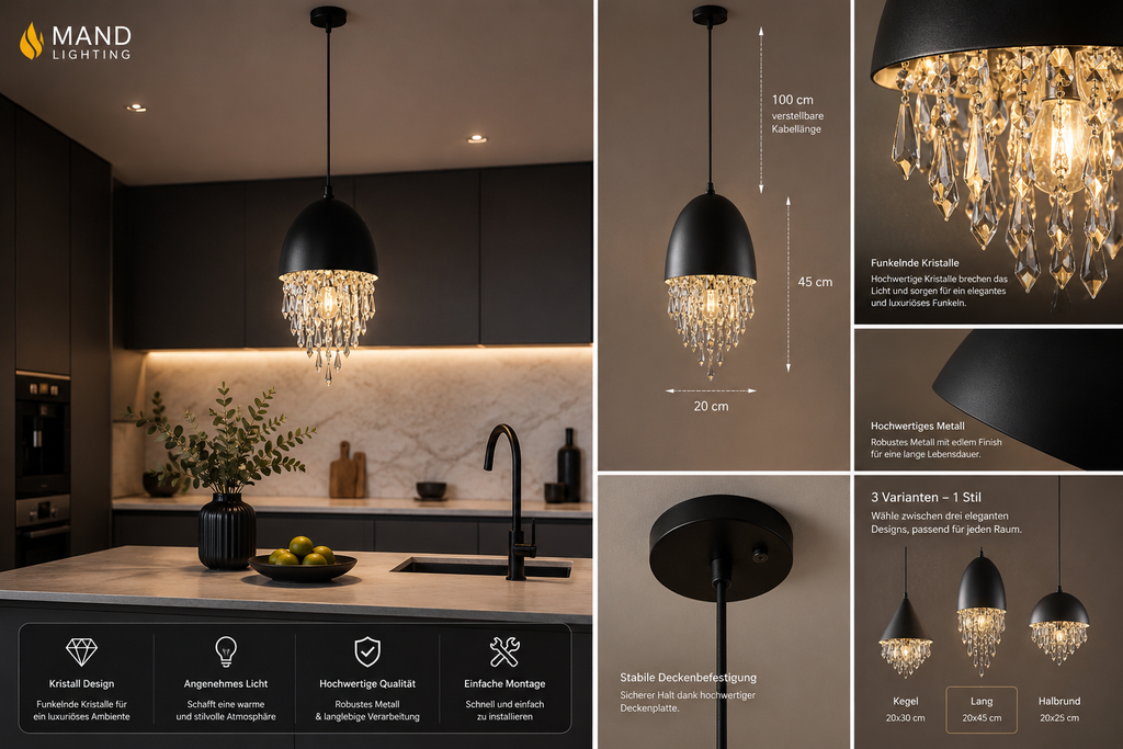 Mand Crystal Cascade Pendelleuchte – Elegante Kristall-Hängelampe